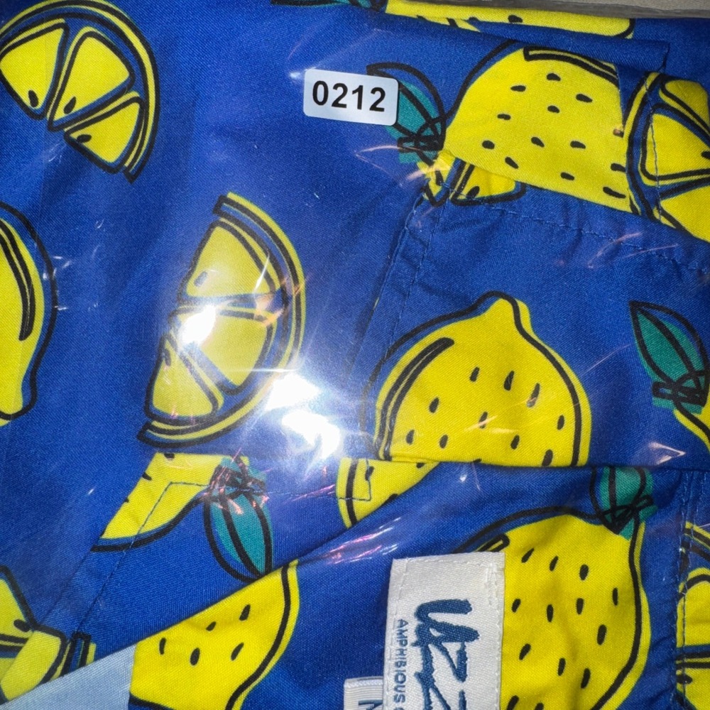 Uzzi Amphibious Gear Mens Lemon Print Button Down Shirt Blue Yellow Medium HP74 - Picture 10 of 10